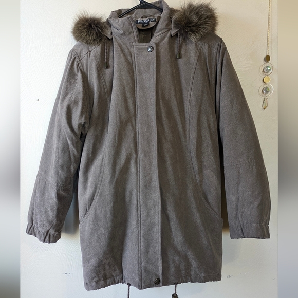 BROMLEY SPORT Coat, Fox Fur Trim, Brown, Size S, Made In Egypt, Soft! - Picture 2 of 8